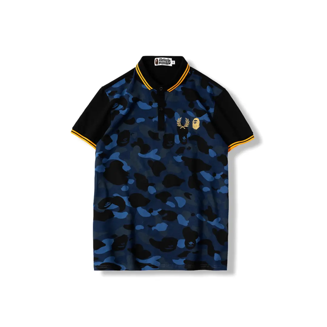 BAPE Patchwork Polo Short Sleeved T Shirt Blue 2026 | Drip Kickz BAPE Patchwork Polo Short Sleeved T Shirt Blue