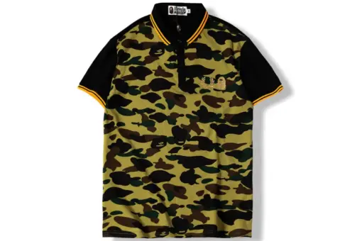 BAPE Patchwork Polo Short Sleeved T Shirt Yellow