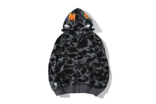 BAPE Classic Shark Head Terry Full Zip Hoodie Gray
