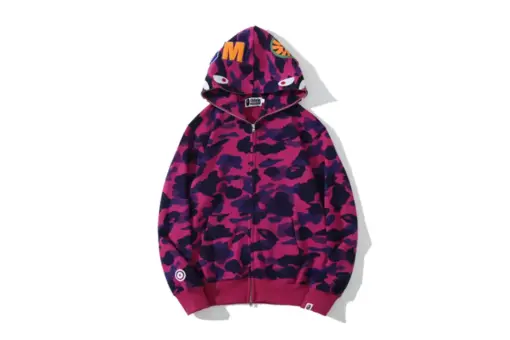 BAPE Classic Shark Head Terry Full Zip Hoodie Purple