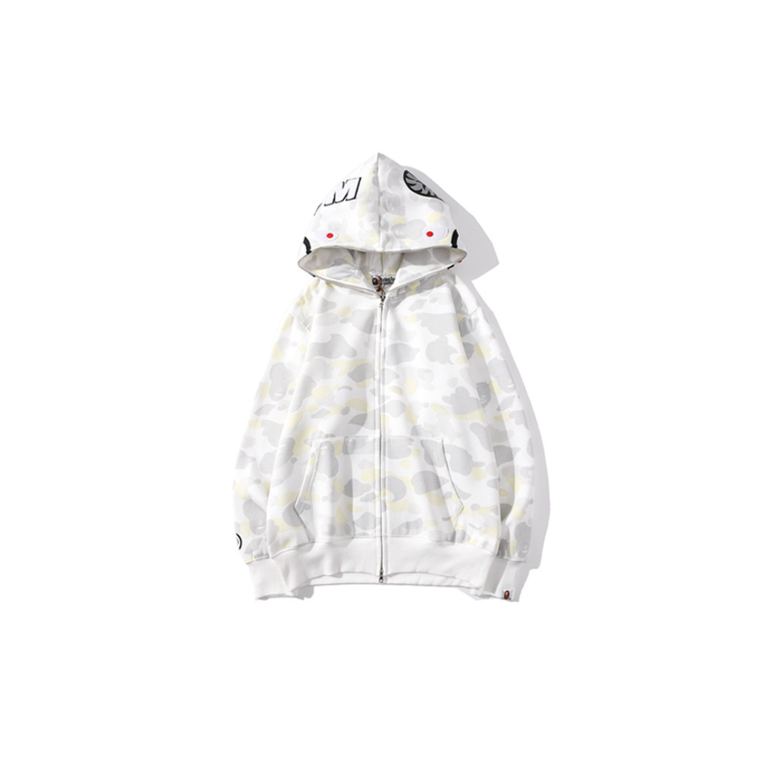 BAPE Shark Head Glow In The Dark Polka Dot Camouflage Full Zip Hoodie White 2026 | Drip Kickz BAPE Shark Head Glow In The Dark Polka Dot Camouflage Full Zip Hoodie White