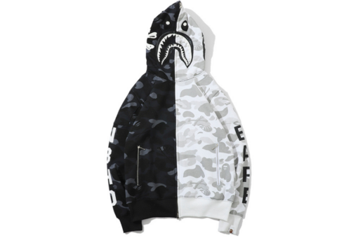 BAPE Shark Head Full Zip Hoodie White And Black