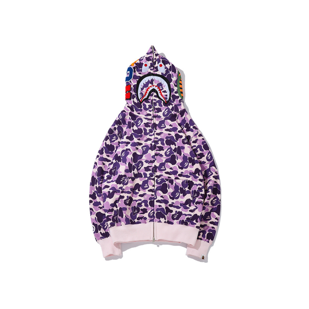BAPE Shark Head Camouflage Full Zip Hoodie Purple 2026 | Drip Kickz BAPE Shark Head Camouflage Full Zip Hoodie Purple