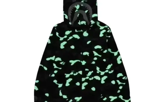 BAPE Shark Head Polka Green Dot Camouflage Full Zip Hoodie Black