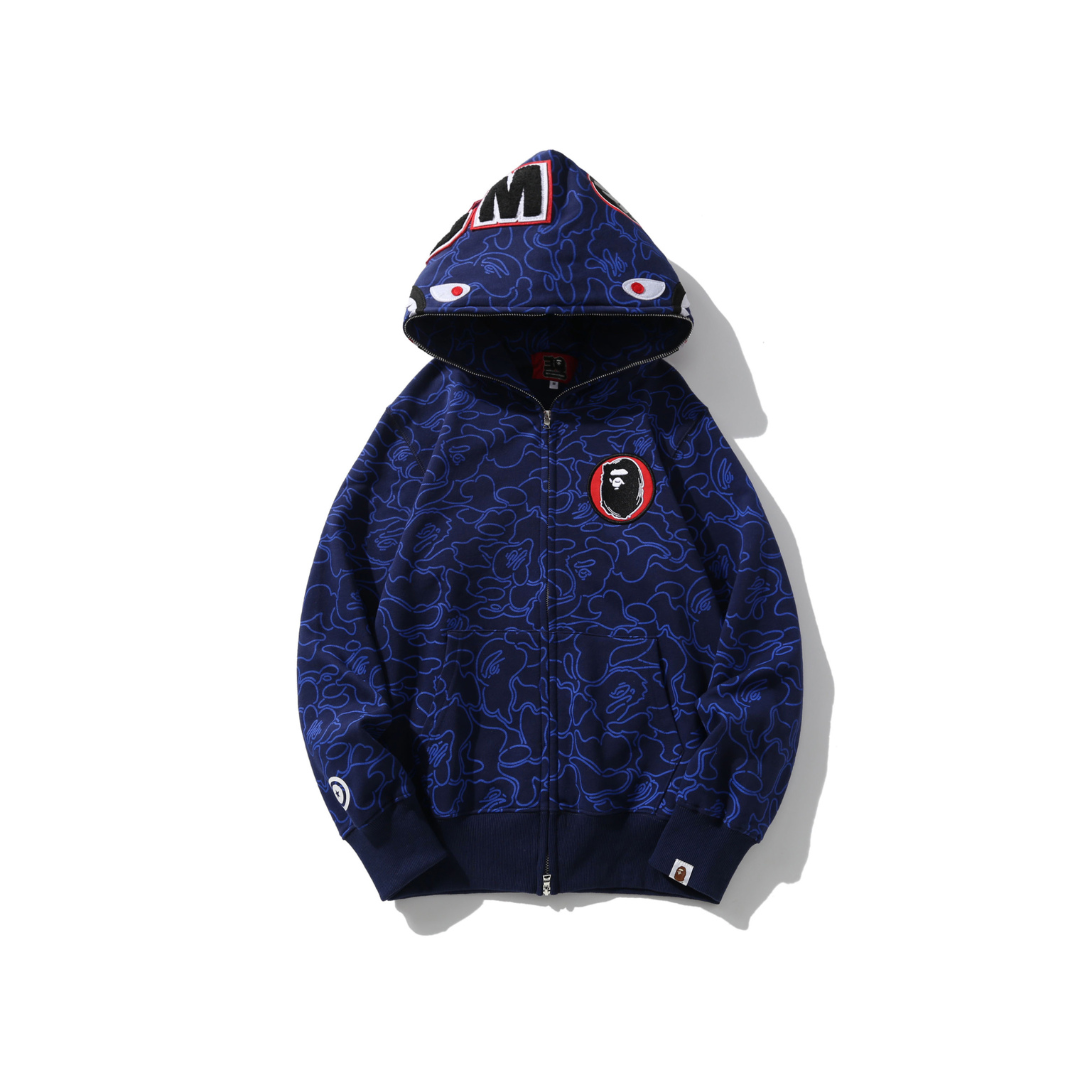 BAPE Shark Head Camouflage Full Zip Hoodie Blue With Ape Monogram 2026 | Drip Kickz BAPE Shark Head Camouflage Full Zip Hoodie Blue With Ape Monogram