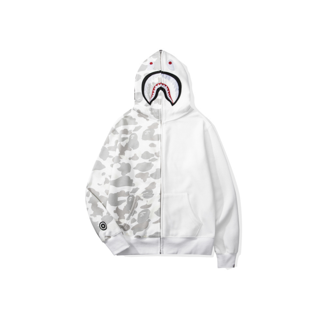 BAPE Shark Hooded Hoodie Duo Colour White And Gray Dot 2026 | Drip Kickz BAPE Shark Hooded Hoodie Duo Colour White And Gray Dot