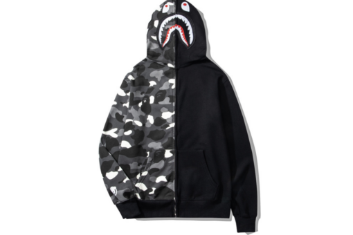 BAPE Shark Hooded Hoodie Duo Colour Black And Gray Dot