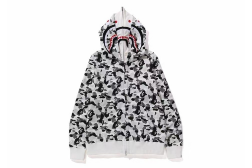 BAPE Shark Full Zip Double Hooded Hoodie Camouflage White