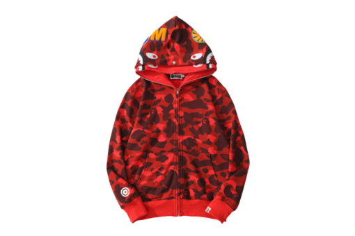 BAPE Shark Full Zip Double Hooded Hoodie Camouflage Red