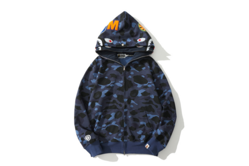 BAPE Shark Full Zip Double Hooded Hoodie Camouflage Blue