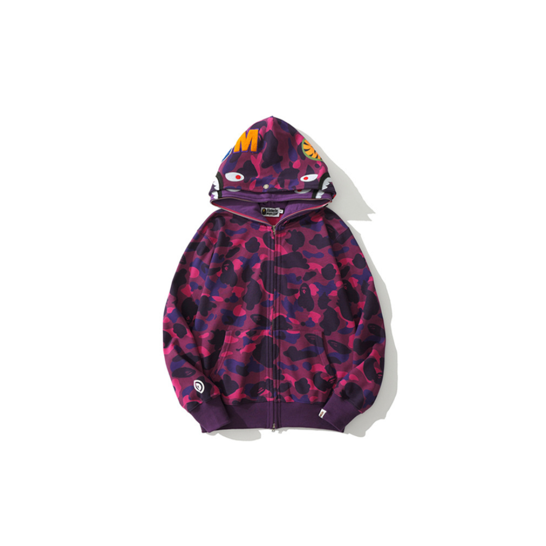 BAPE Shark Full Zip Double Hooded Hoodie Camouflage Purple 2026 | Drip Kickz BAPE Shark Full Zip Double Hooded Hoodie Camouflage Purple