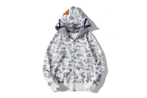 BAPE Shark Head Glow In The Dark Polka Dot Full Zip Double Hooded Hoodie Camouflage White M2