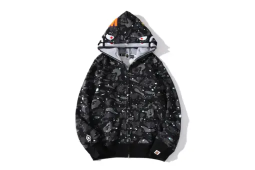 BAPE Shark Head Glow In The Dark Polka Dot Full Zip Double Hooded Hoodie Camouflage Black M2