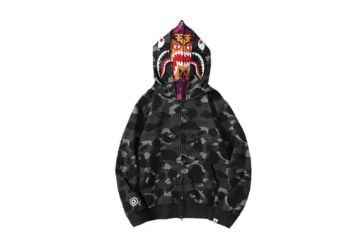 BAPE Shark Full Zip Double Hooded Hoodie Camouflage Black