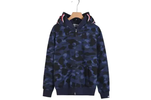BAPE Shark Head Glow In The Dark Polka Dot Full Zip Double Hooded Hoodie Camouflage Blue