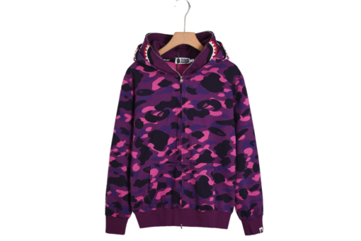 BAPE Shark Head Glow In The Dark Polka Dot Full Zip Double Hooded Hoodie Camouflage Purple