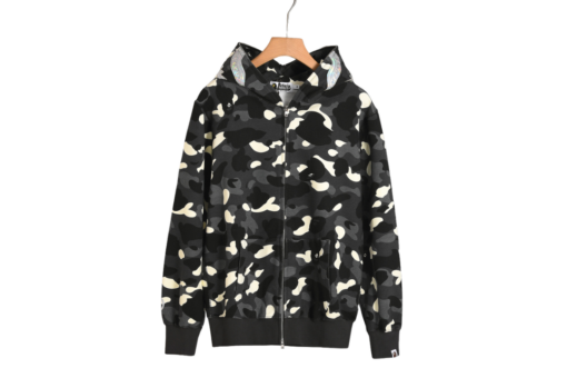 BAPE Shark Head Glow In The Dark Polka Dot Full Zip Double Hooded Hoodie Camouflage Black Green