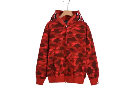 BAPE Shark Head Glow In The Dark Polka Dot Full Zip Double Hooded Hoodie Camouflage Red