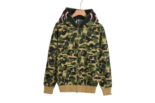BAPE Shark Head Glow In The Dark Polka Dot Full Zip Double Hooded Hoodie Camouflage Forest Green