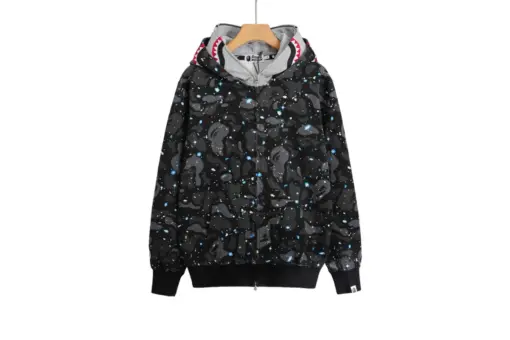 BAPE Shark Head Glow In The Dark Polka Dot Full Zip Double Hooded Hoodie Camouflage Black Small White Dot