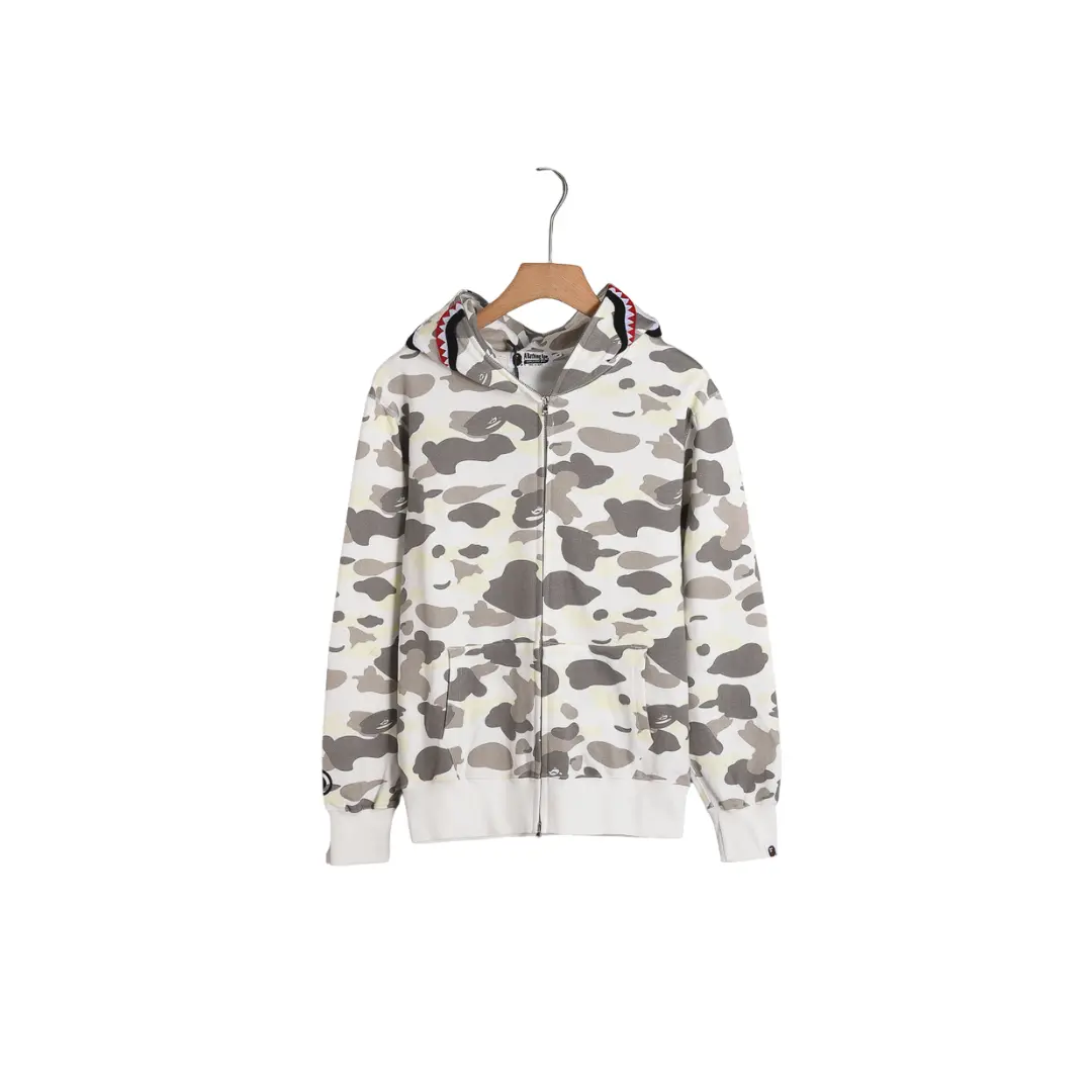 BAPE Shark Head Glow In The Dark Polka Dot Full Zip Double Hooded Hoodie Camouflage White With Gray Dot 2026 | Drip Kickz BAPE Shark Head Glow In The Dark Polka Dot Full Zip Double Hooded Hoodie Camouflage White With Gray Dot