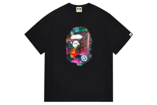 BAPE A Bathing Ape T Shirt Black With Cyber Neon Monogram