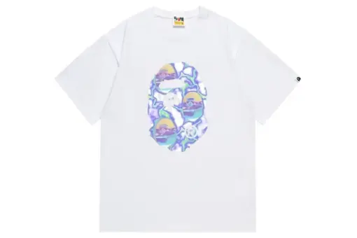 BAPE A Bathing Ape White T Shirt Lighting Purple Blue