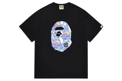 BAPE A Bathing Ape Black T Shirt Lighting Purple Blue