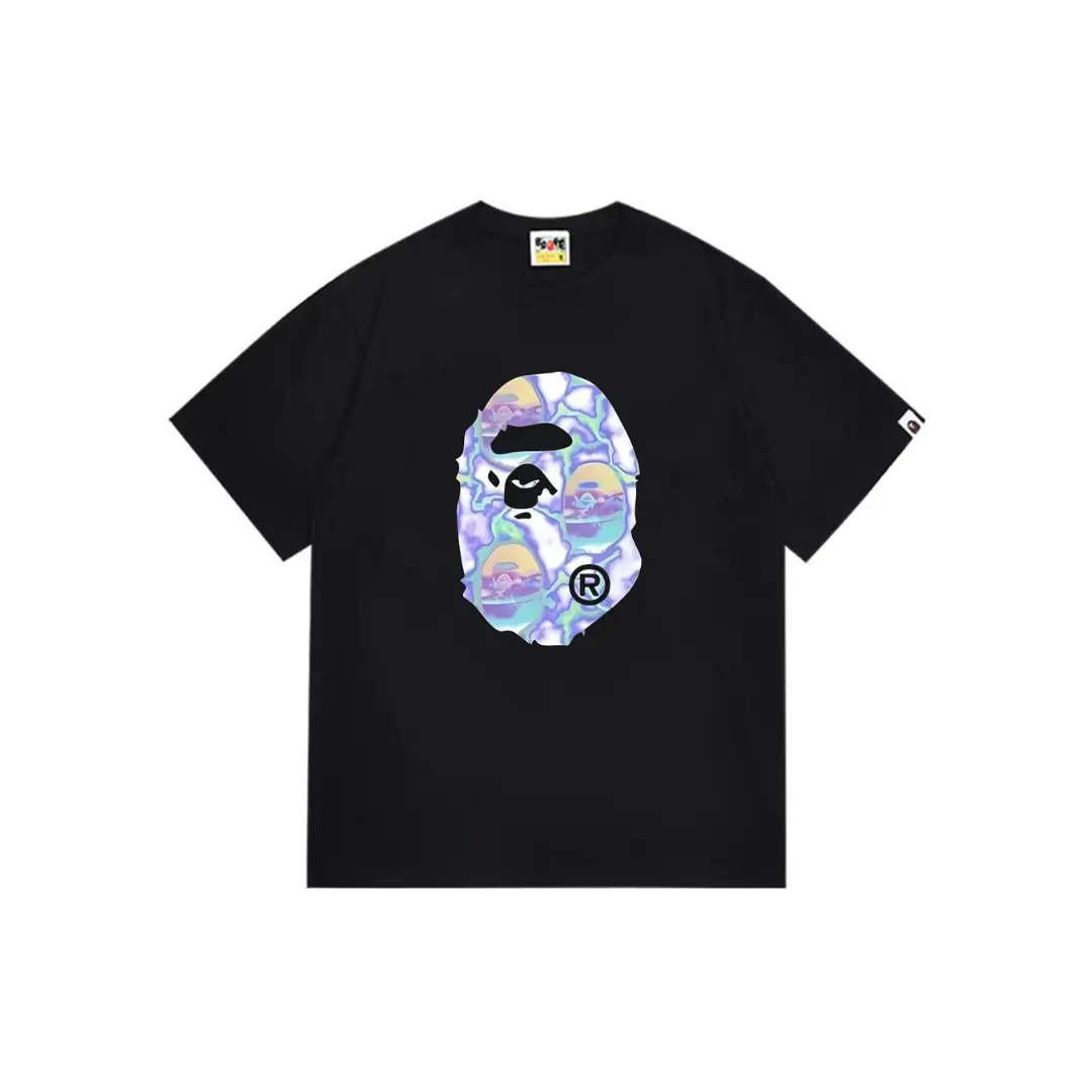BAPE A Bathing Ape Black T Shirt Lighting Purple Blue 2026 | Drip Kickz BAPE A Bathing Ape Black T Shirt Lighting Purple Blue