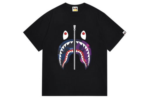 BAPE Camo Shark Face Black T Shirt Purple Design