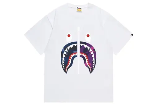 BAPE Camo Shark Face White T Shirt Purple Design