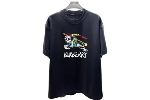 Burberry Equestrian Knight Design Cotton T Shirt Black