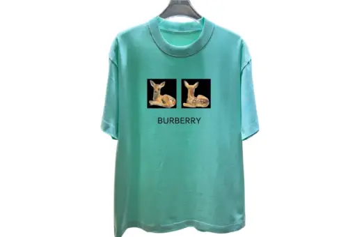 Burberry Deer Print Cotton T Shirt Teal