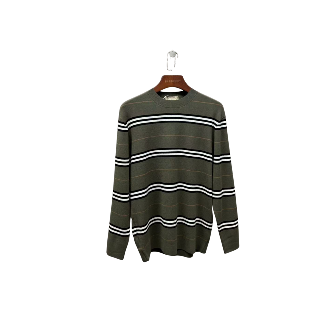 Burberry Sweater Olive Green With White Stripes 2026 | Drip Kickz Burberry Sweater Olive Green With White Stripes