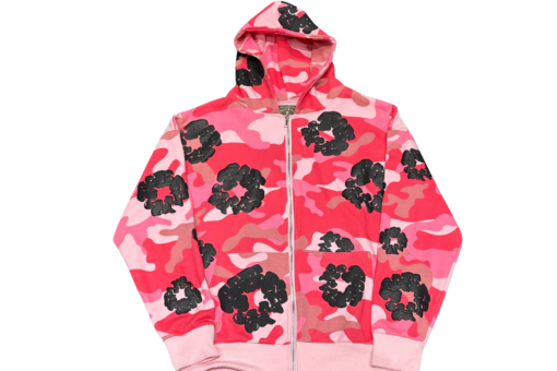 Denim Tears Red Black Zipper Hoodie With Floral Print