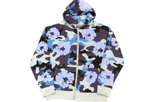 Denim Tears Purple Black Zipper Hoodie With Floral Print