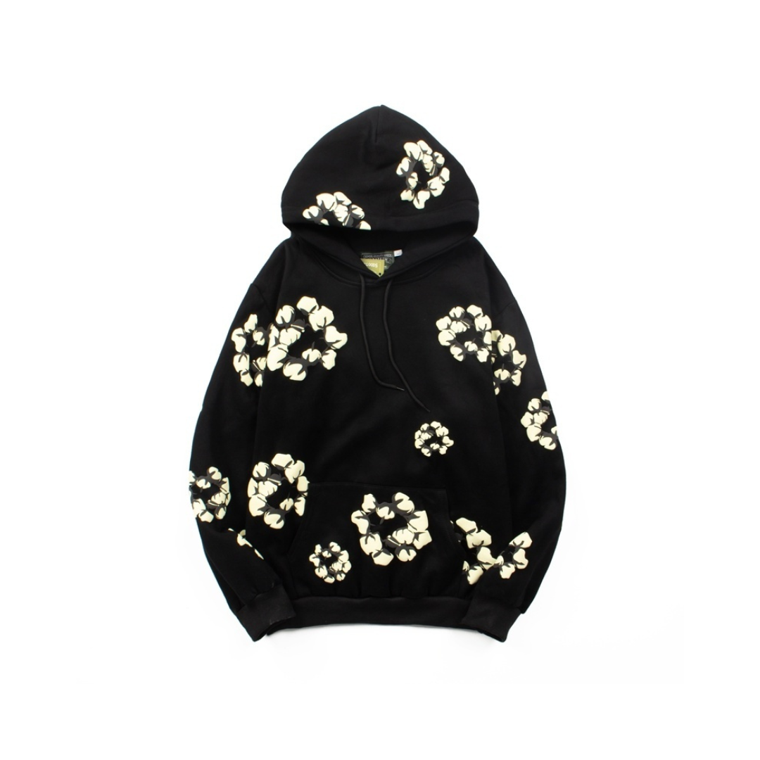 Denim Tears Black Hoodie Floral Print White 2026 | Drip Kickz Denim Tears Black Hoodie Floral Print White