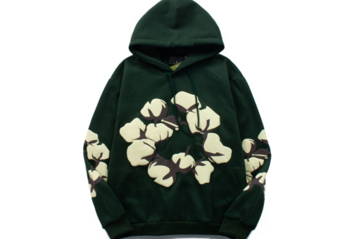 Denim Tears Olive Green Hoodie Floral Print In The Middle