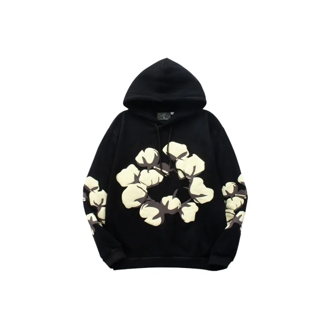 Denim Tears Black Hoodie Floral Print In The Middle 2026 | Drip Kickz Denim Tears Black Hoodie Floral Print In The Middle