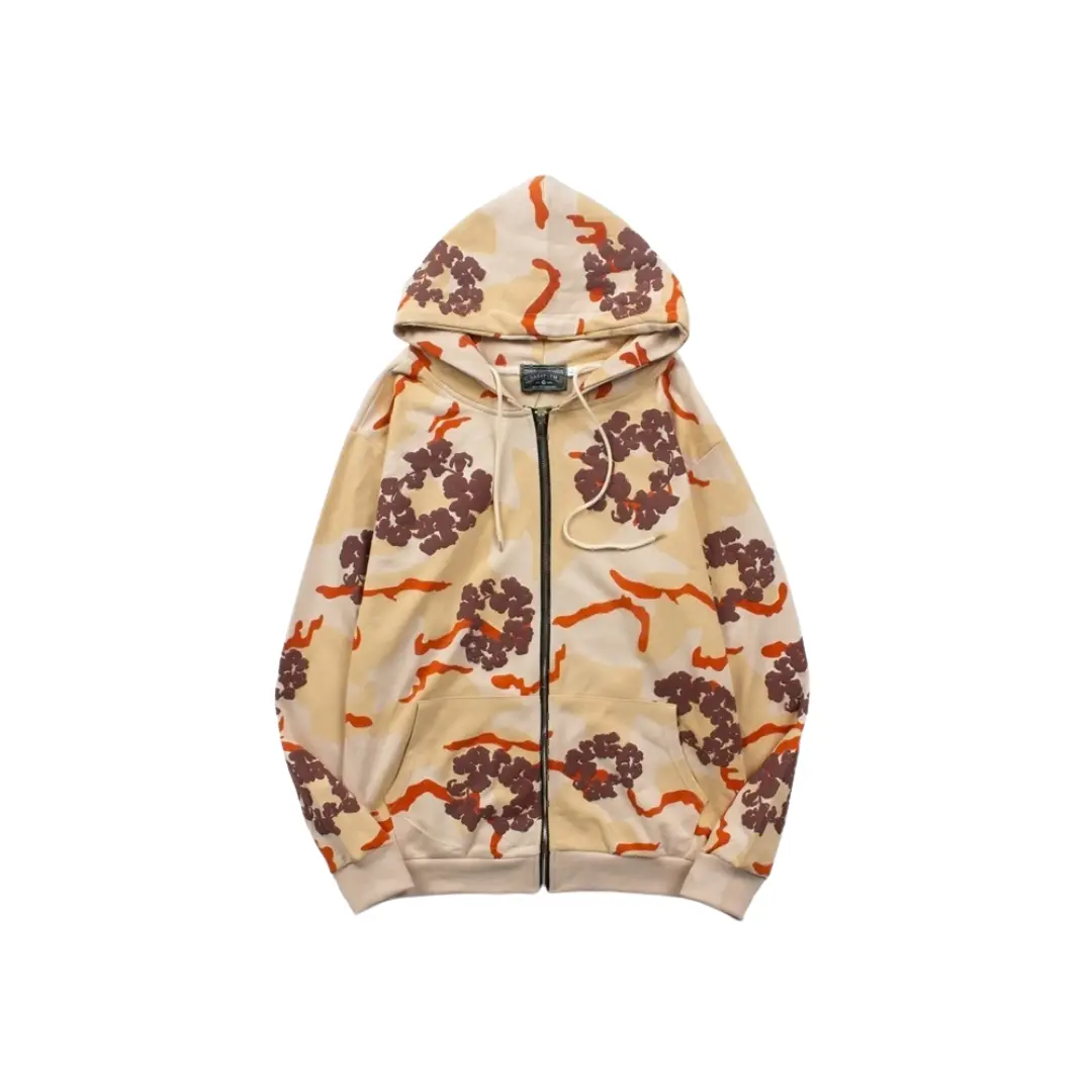 Denim Tears Mixed Colour Beige Zipper Hoodie 2026 | Drip Kickz Denim Tears Mixed Colour Beige Zipper Hoodie