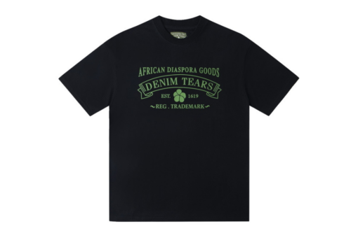 Denim Tears Green Text Logo Monogram T Shirt Black