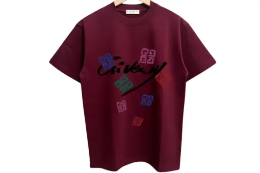 Givenchy White T-Shirt Maroon With Design