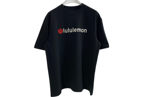 Lululemon T Shirt Black With Red Logo Text Monogram