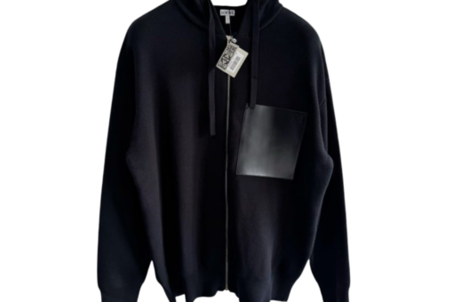 Loewe Anagram Zip-Up Hoodie In Wool With A Leather Chest Patch Pocket In Black
