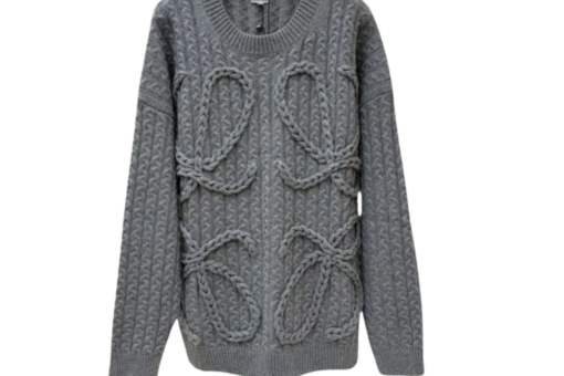 Loewe Anagram Cable-Knit Wool-Blend Jumper In Dark Grey Melange