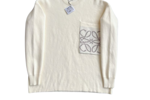 Loewe Anagram-Intarsia Cotton-Blend Jumper In Soft White With A Chest Patch Pocket