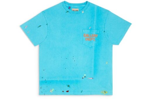 Gallery Dept. Hoodie Painted T-Shirt with Vintage-Look Logo, Turquoise