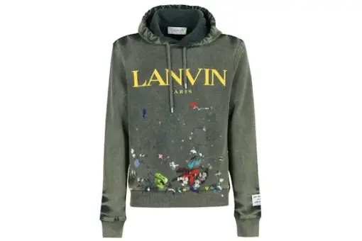 Lanvin x Gallery Abt.. Logo Hoodie with Used Effect and Traces of Color Green