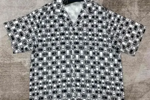 Amiri Short Sleeve Shirt Grey & White Silk Check