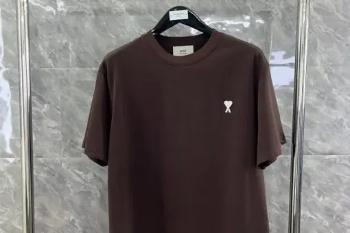 Ami Paris Logo-Embroidered T-Shirt Brown